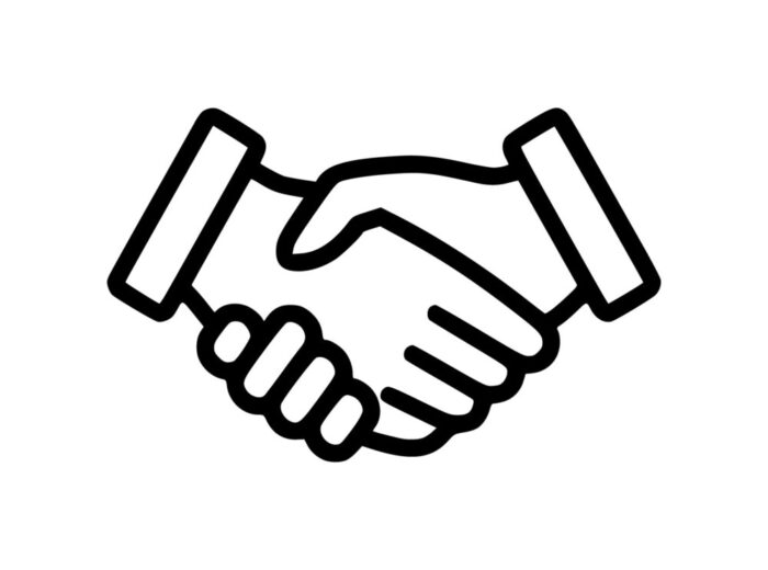 an outline drawing of a handshake